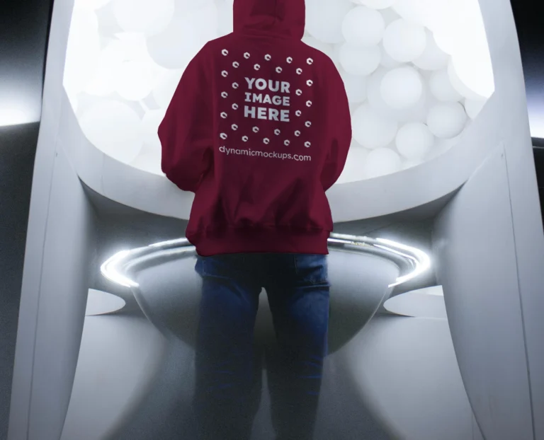 Man Wearing Maroon Hoodie Mockup Back View Template