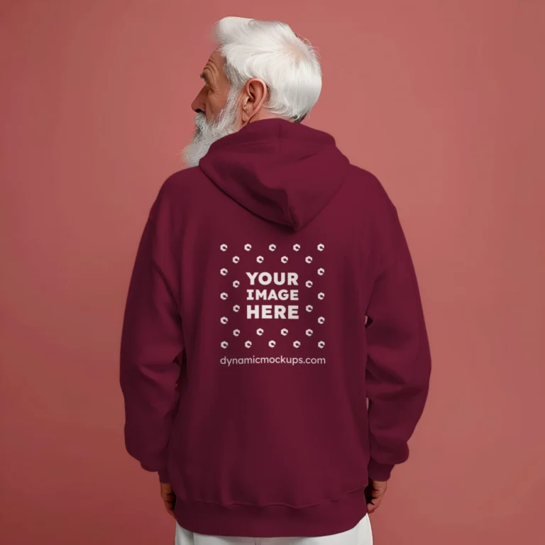 Man Wearing Maroon Hoodie Mockup Back View Template