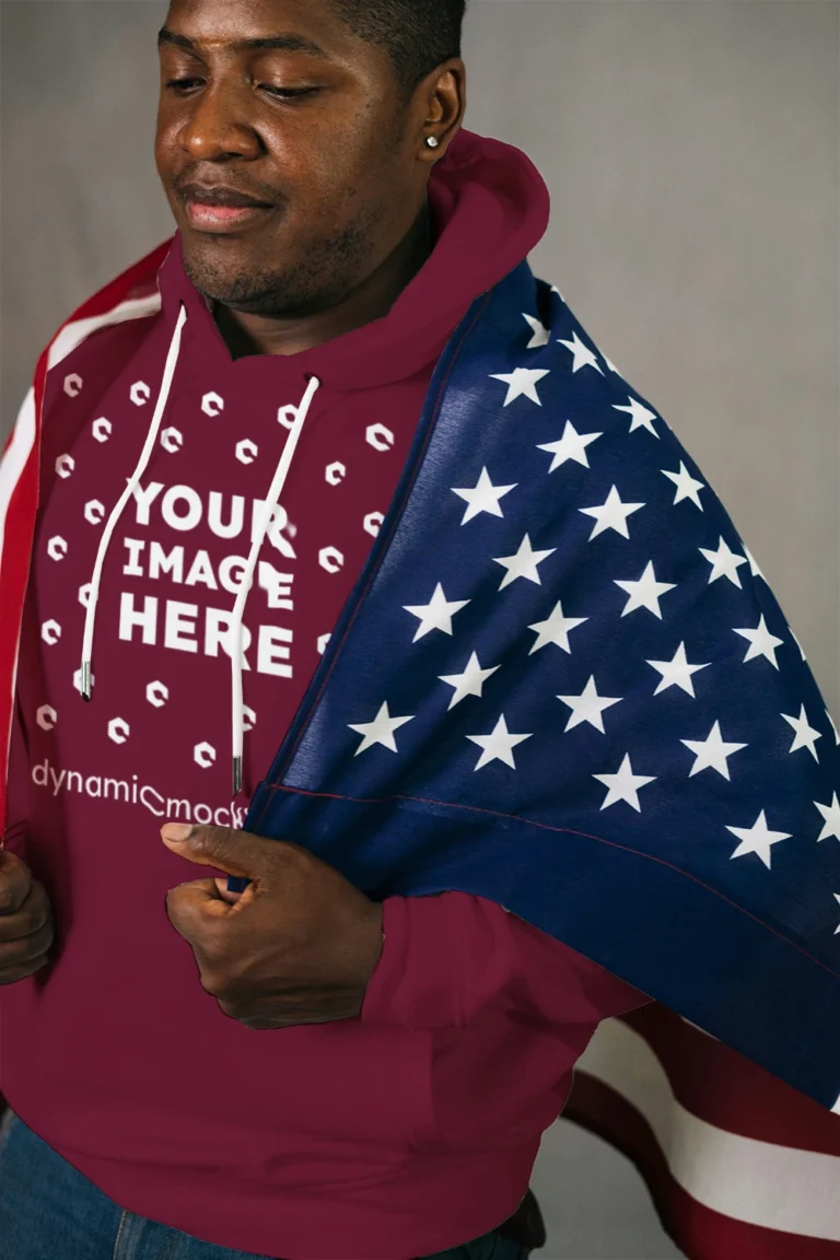 Man Wearing Maroon Hoodie Mockup Front View Template
