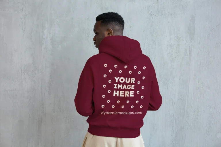Man Wearing Maroon Hoodie Mockup Back View Template