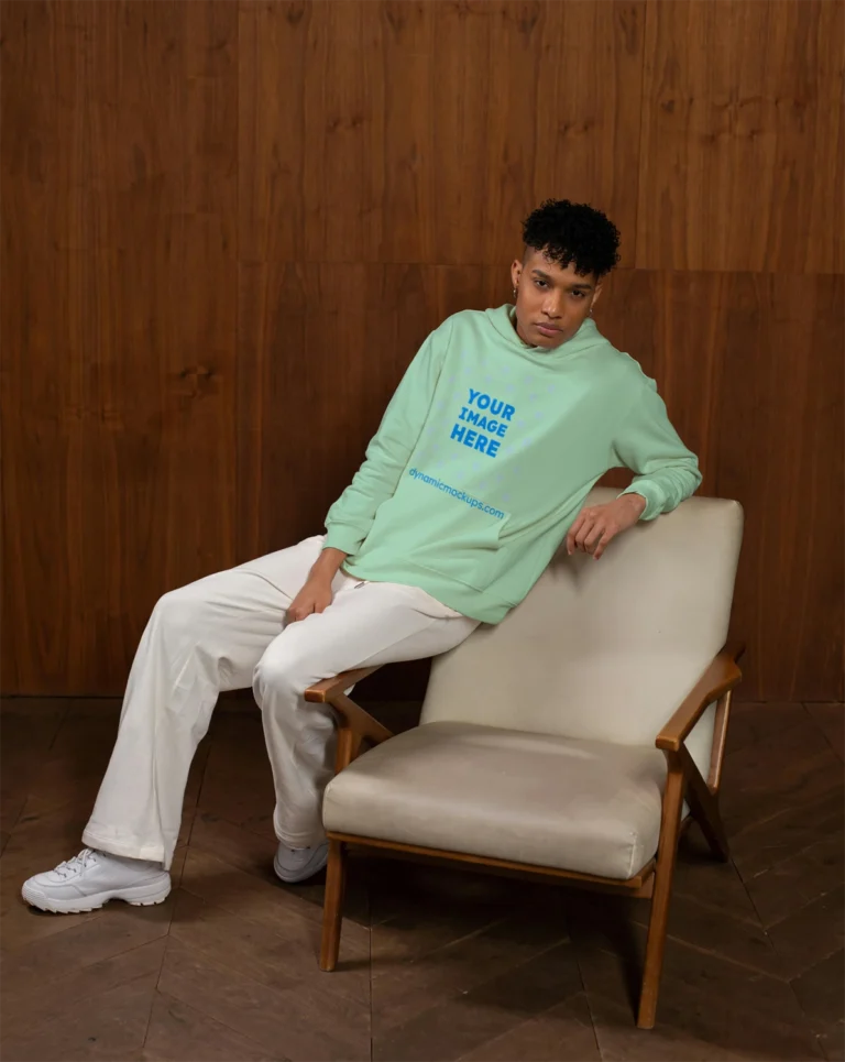 Man Wearing Mint Hoodie Mockup Front View Template