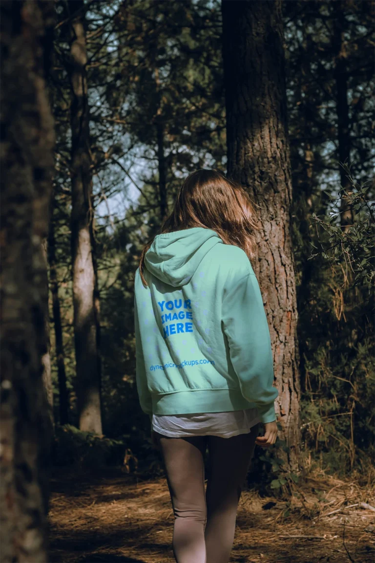 Man Wearing Mint Hoodie Mockup Back View Template