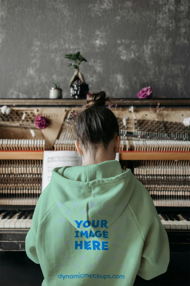 Man Wearing Mint Hoodie Mockup Back View Template