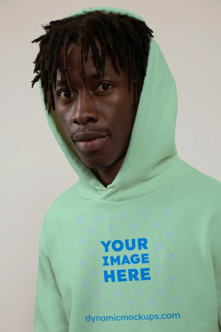 Man Wearing Mint Hoodie Mockup Front View Template
