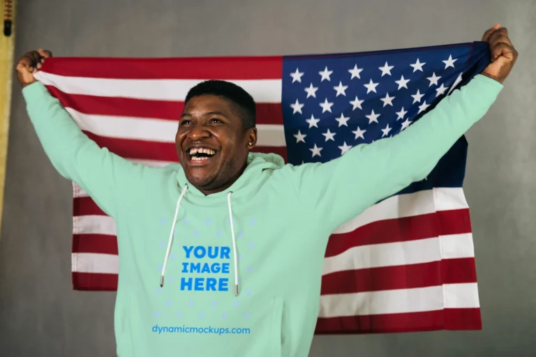 Man Wearing Mint Hoodie Mockup Front View Template