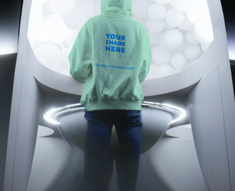 Man Wearing Mint Hoodie Mockup Back View Template