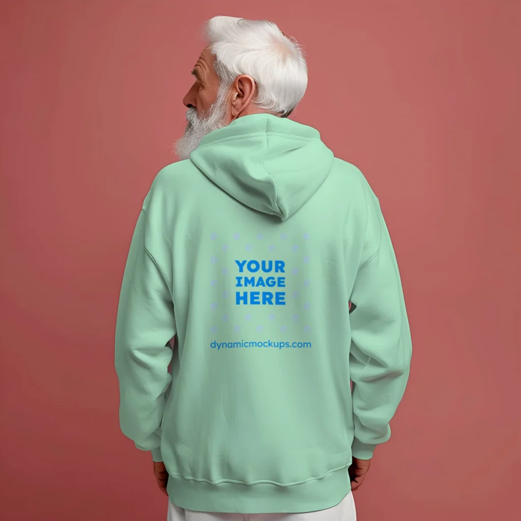 Man Wearing Mint Hoodie Mockup Back View Template