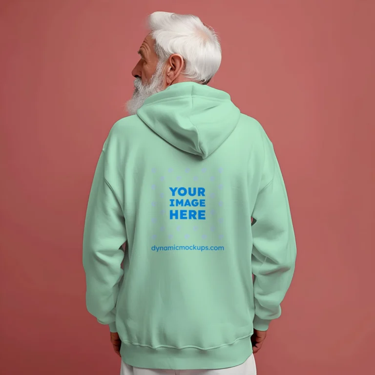 Man Wearing Mint Hoodie Mockup Back View Template