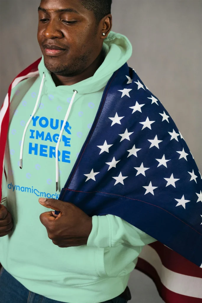 Man Wearing Mint Hoodie Mockup Front View Template
