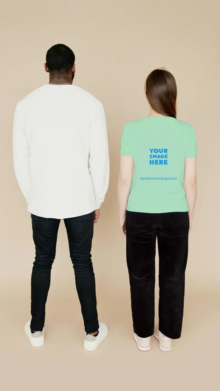 Man Wearing Mint T-shirt Mockup Back View Template