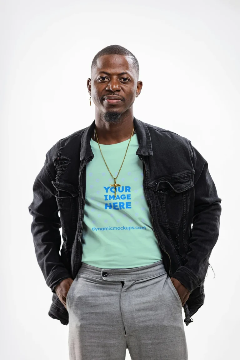 Man Wearing Mint T-shirt Mockup Front View Template