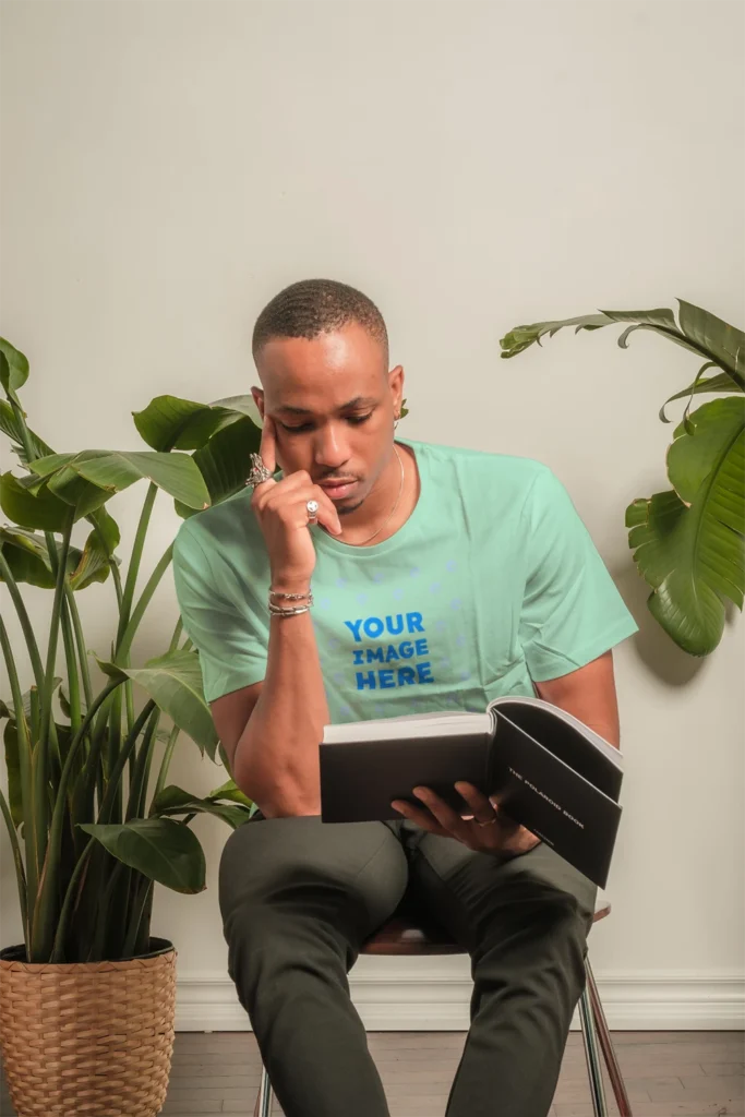 Man Wearing Mint T-shirt Mockup Front View Template