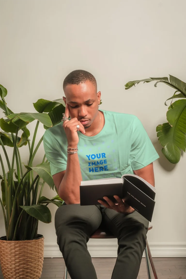 Man Wearing Mint T-shirt Mockup Front View Template
