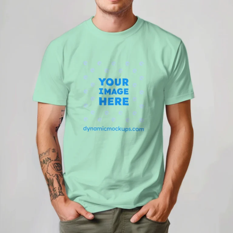 Man Wearing Mint T-shirt Mockup Front View Template