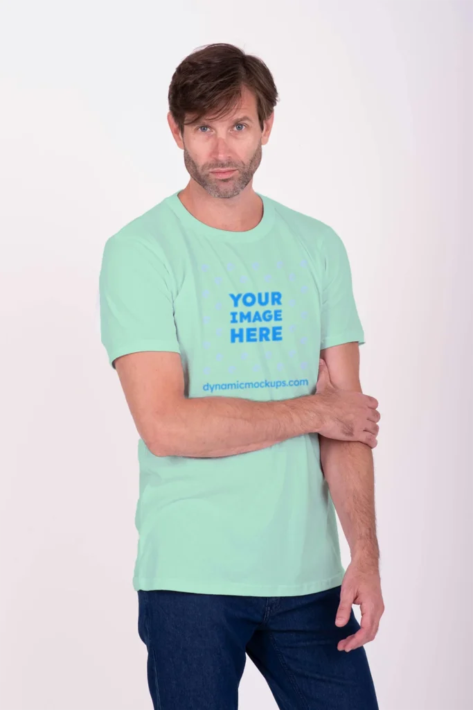 Man Wearing Mint T-shirt Mockup Front View Template