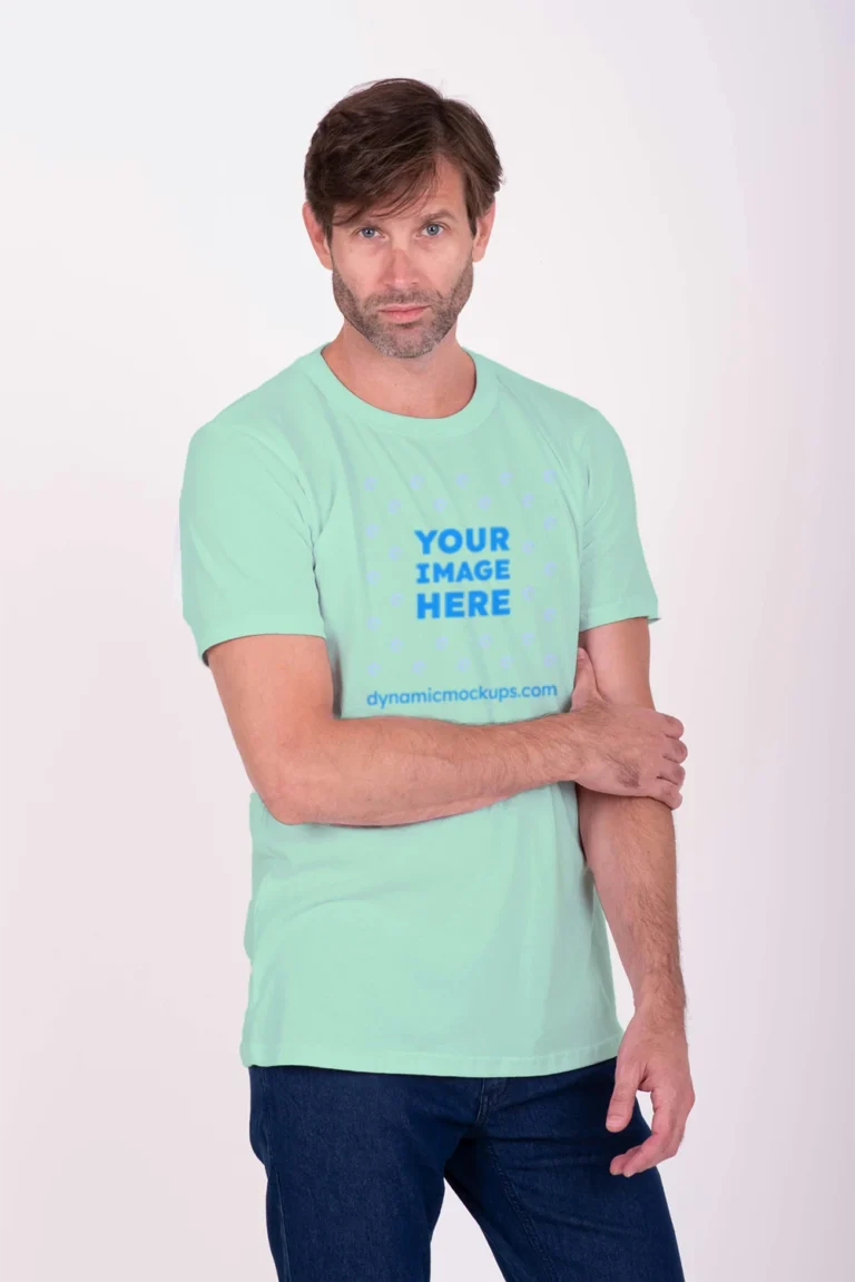 Man Wearing Mint T-shirt Mockup Front View Template