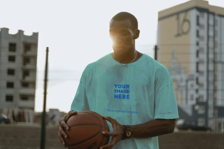 Man Wearing Mint T-shirt Mockup Front View Template