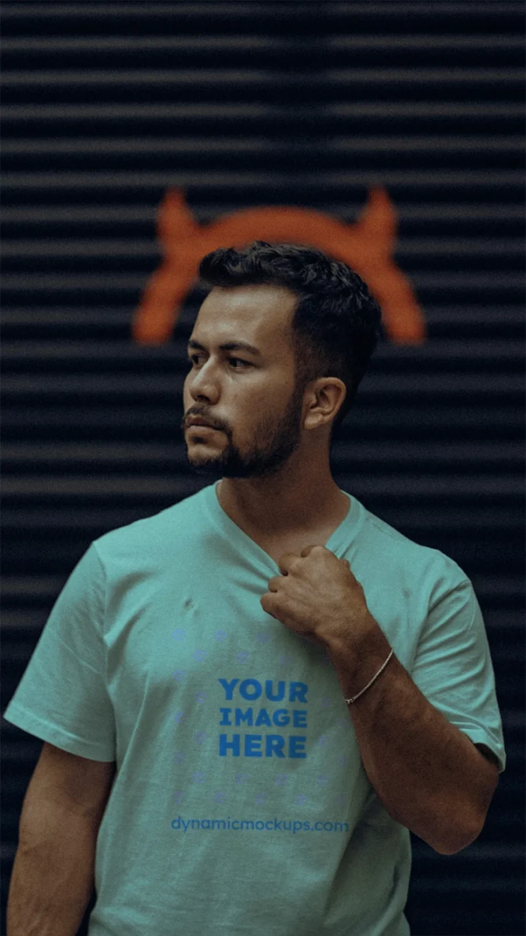 Man Wearing Mint T-shirt Mockup Front View Template