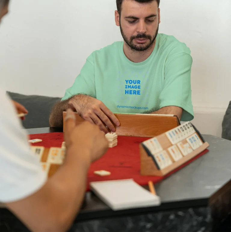 Man Wearing Mint T-shirt Mockup Front View Template