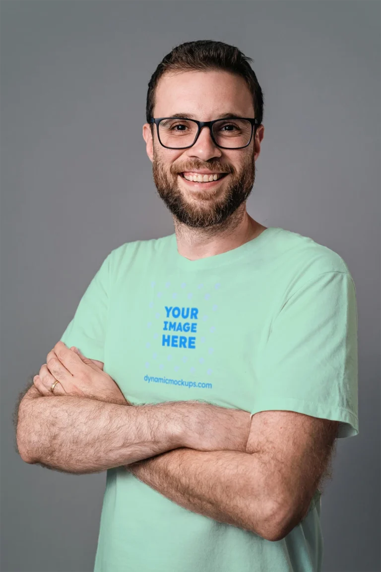 Man Wearing Mint T-shirt Mockup Front View Template