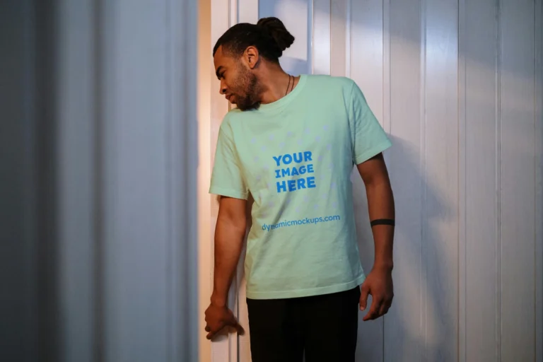Man Wearing Mint T-shirt Mockup Front View Template