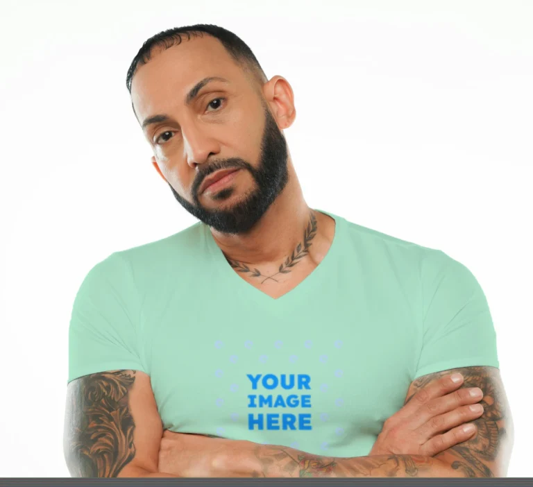 Man Wearing Mint T-shirt Mockup Front View Template