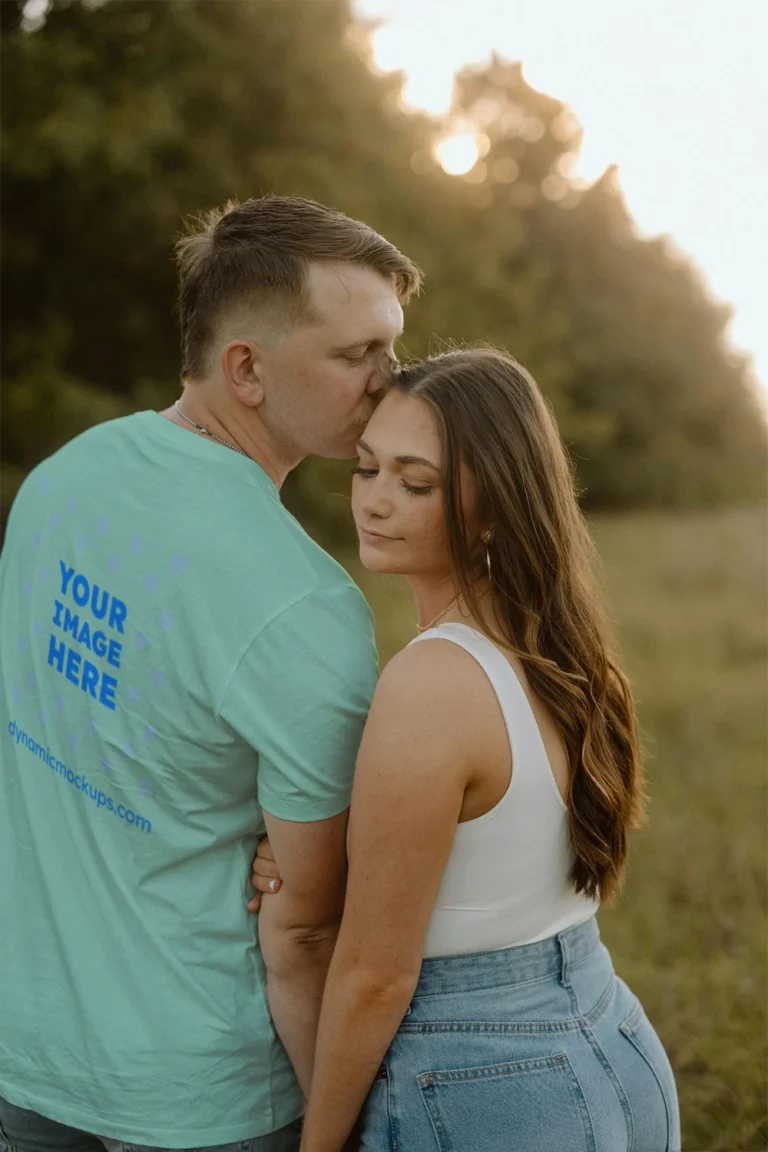 Man Wearing Mint T-shirt Mockup Back View Template