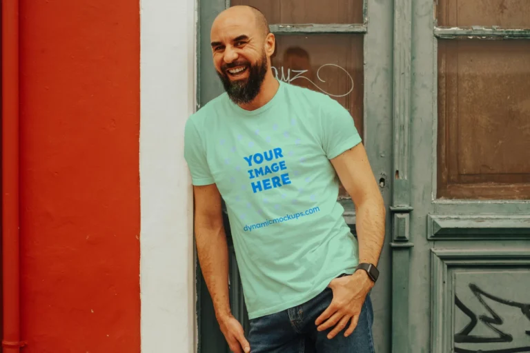 Man Wearing Mint T-shirt Mockup Front View Template