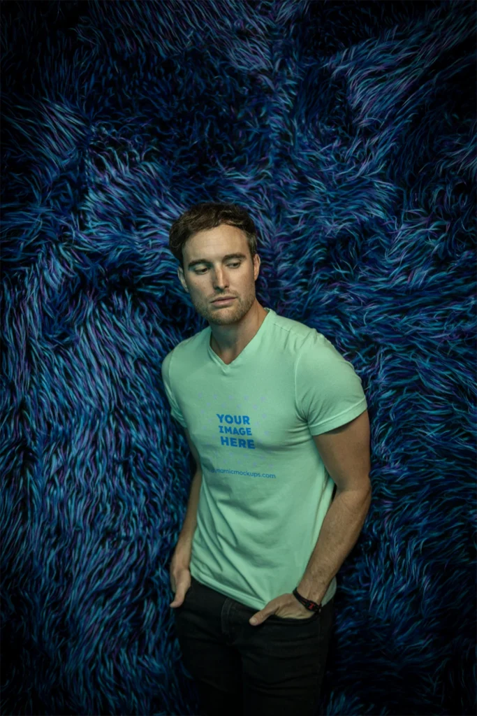 Man Wearing Mint T-shirt Mockup Front View Template