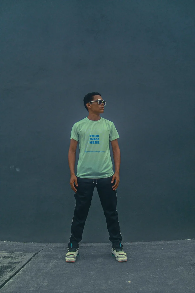 Man Wearing Mint T-shirt Mockup Front View Template