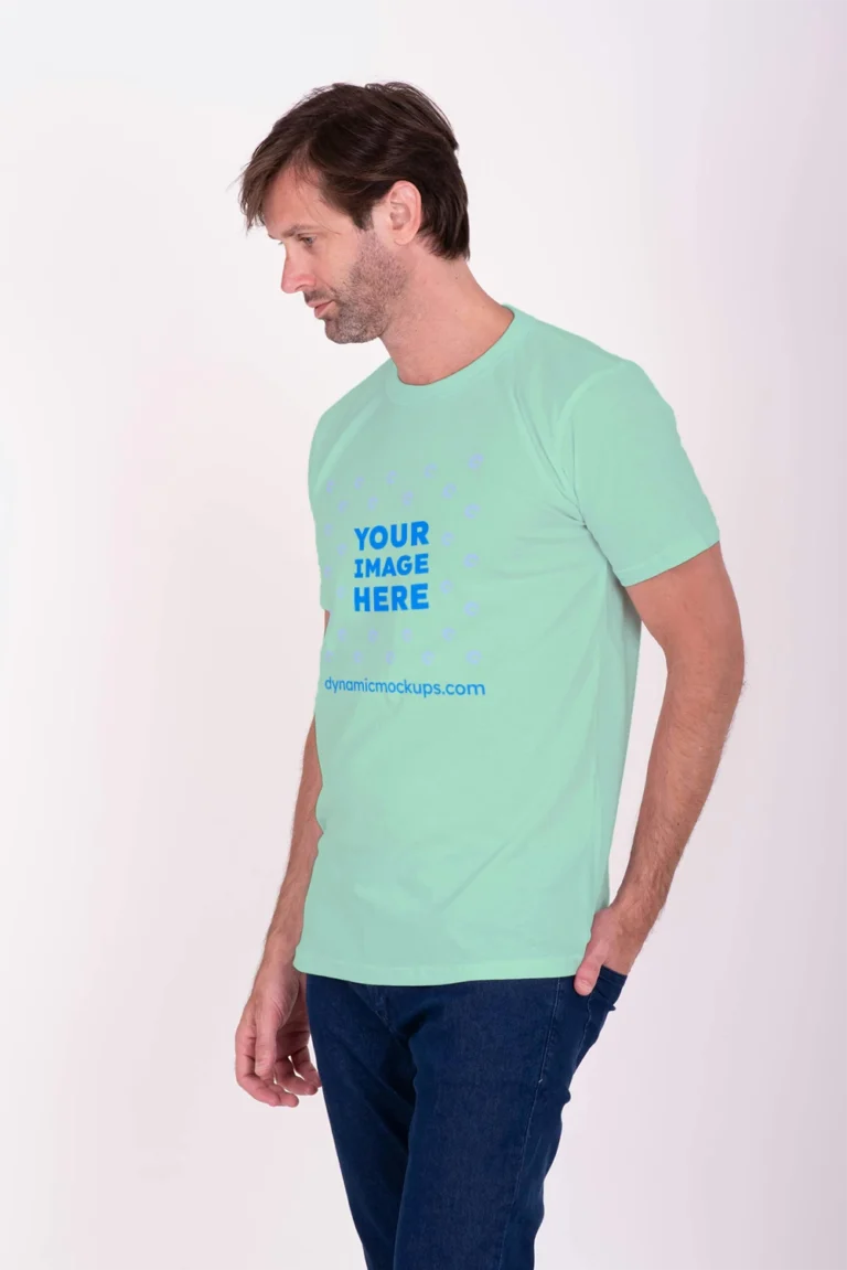 Man Wearing Mint T-shirt Mockup Front View Template