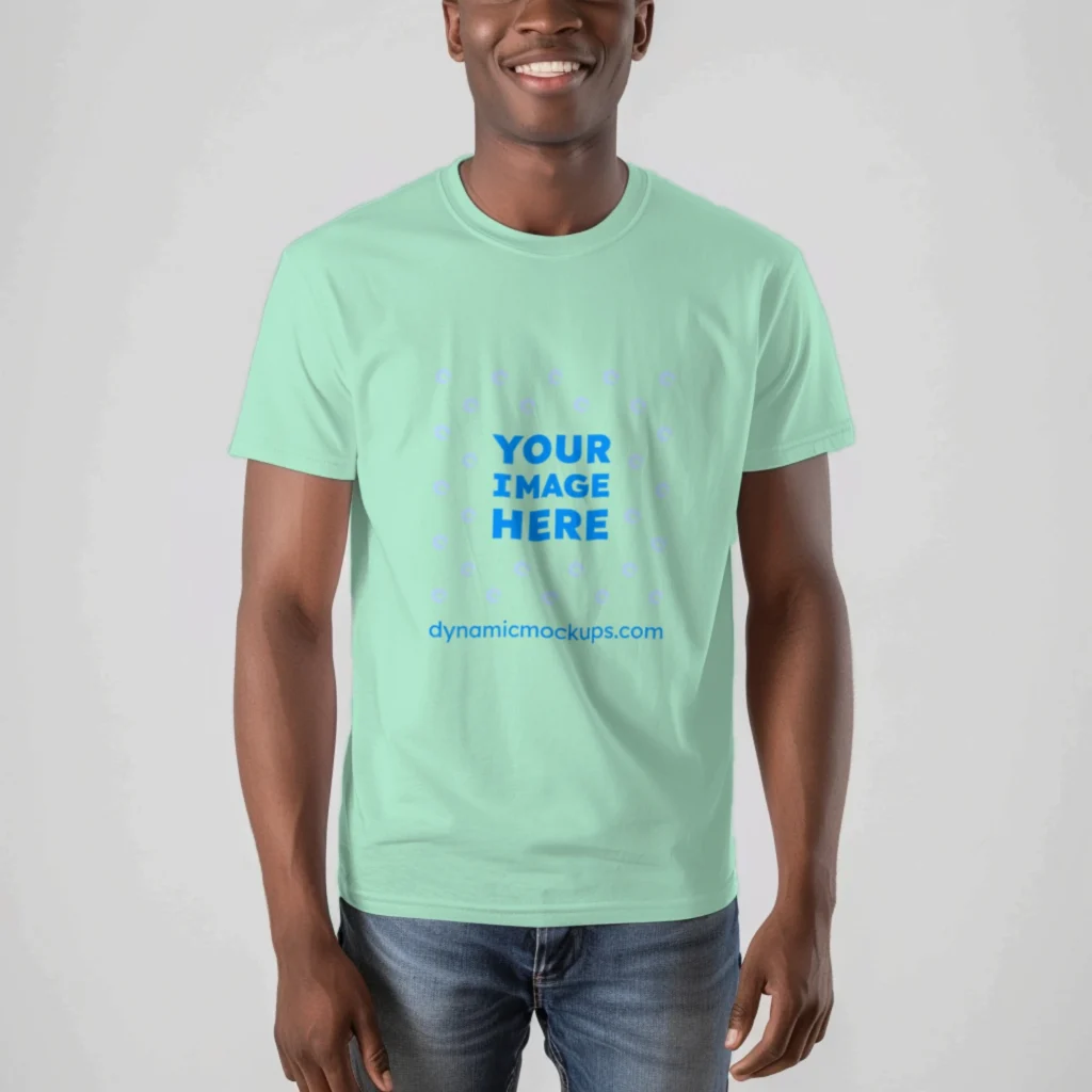 Man Wearing Mint T-shirt Mockup Front View Template