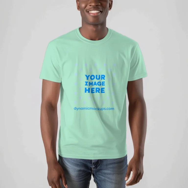 Man Wearing Mint T-shirt Mockup Front View Template