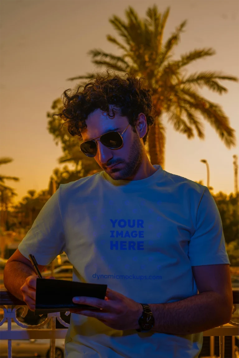 Man Wearing Mint T-shirt Mockup Front View Template