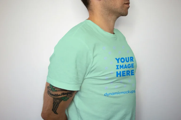 Man Wearing Mint T-shirt Mockup Front View Template