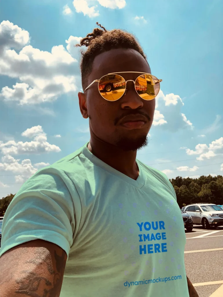 Man Wearing Mint T-shirt Mockup Front View Template