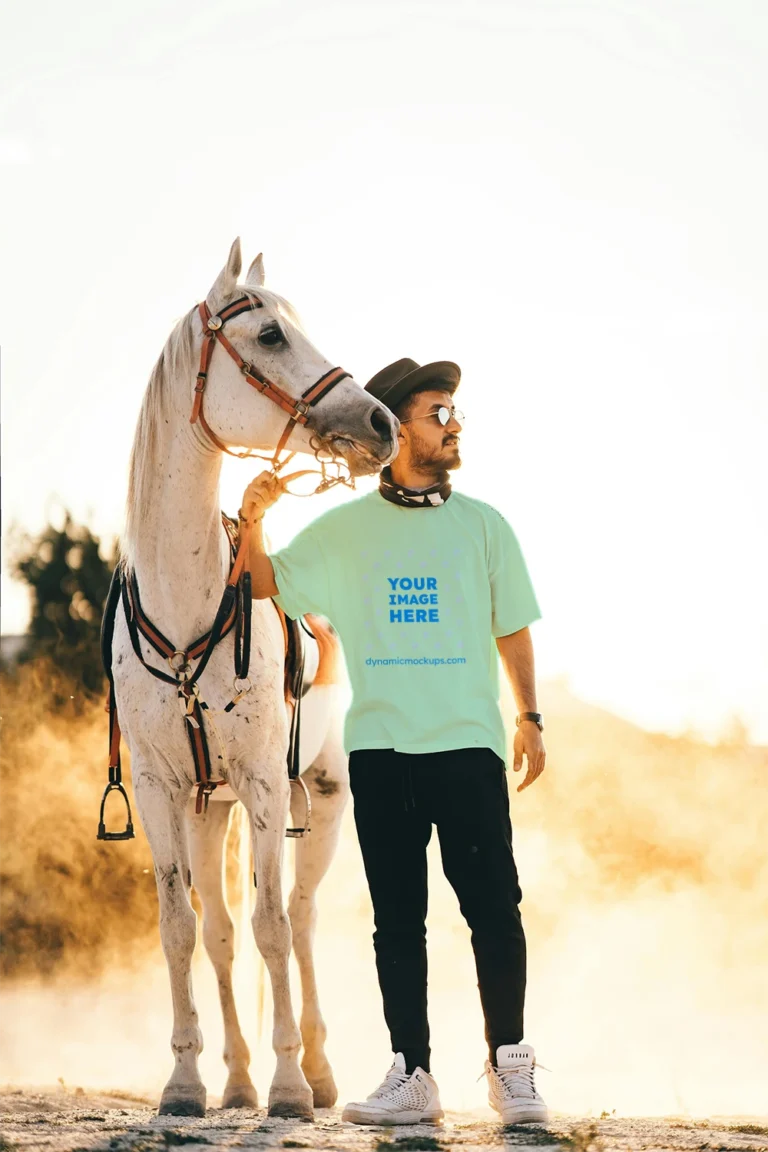 Man Wearing Mint T-shirt Mockup Front View Template
