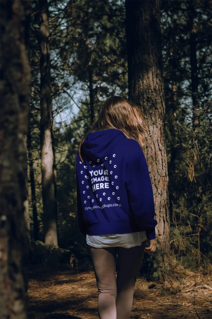 Man Wearing Navy Blue Hoodie Mockup Back View Template
