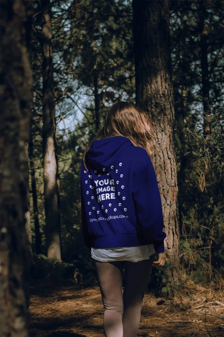 Man Wearing Navy Blue Hoodie Mockup Back View Template