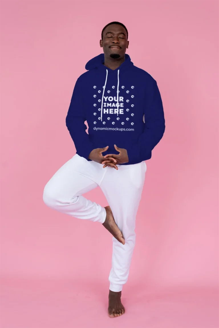 Man Wearing Navy Blue Hoodie Mockup Front View Template