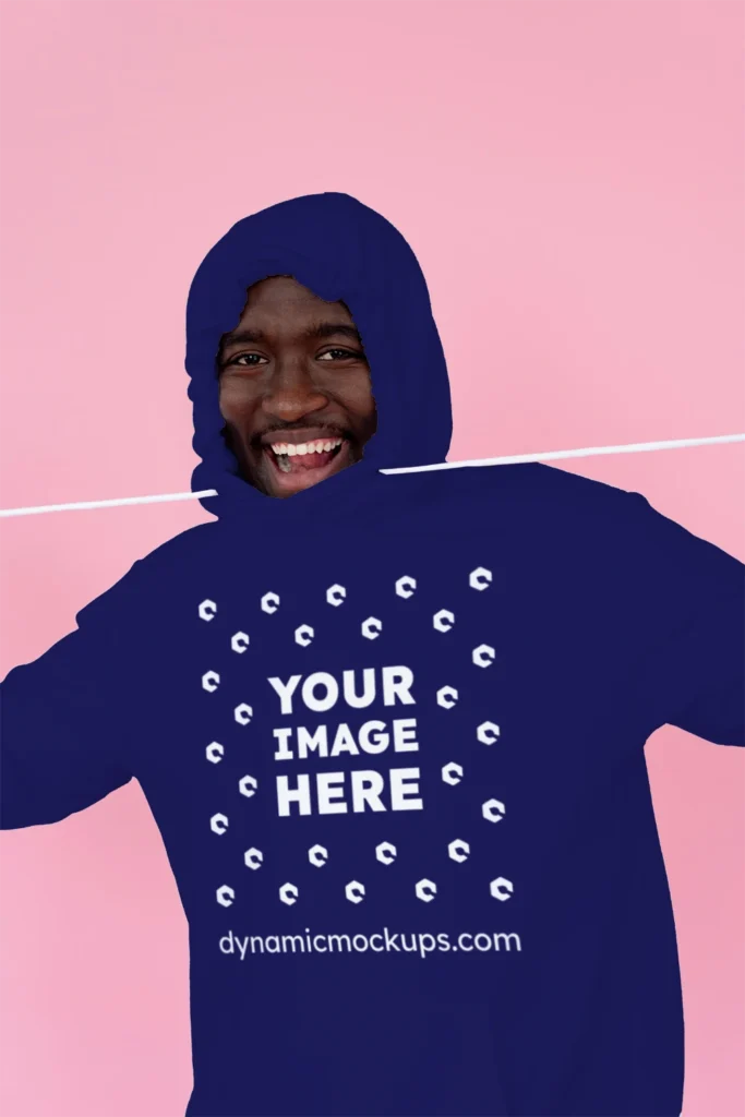 Man Wearing Navy Blue Hoodie Mockup Front View Template