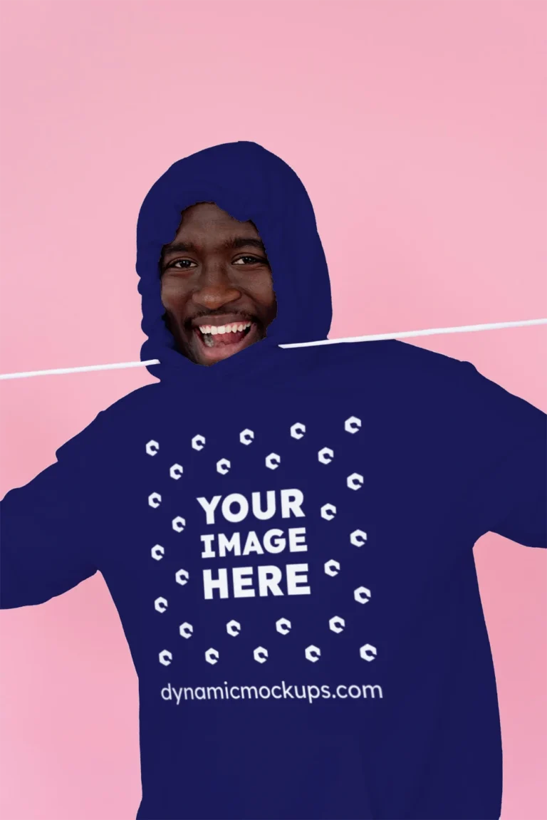 Man Wearing Navy Blue Hoodie Mockup Front View Template