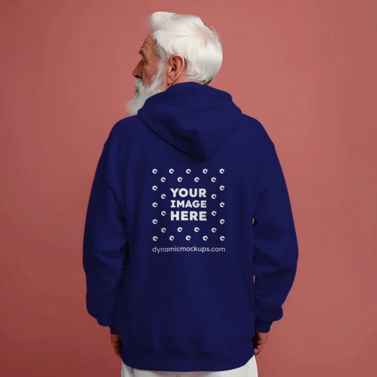 Man Wearing Navy Blue Hoodie Mockup Back View Template