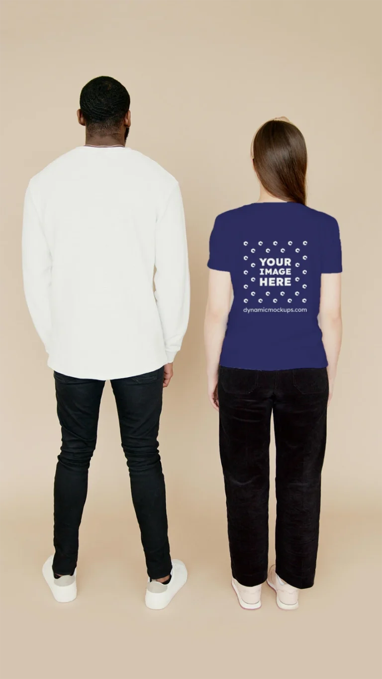 Man Wearing Navy Blue T-shirt Mockup Back View Template