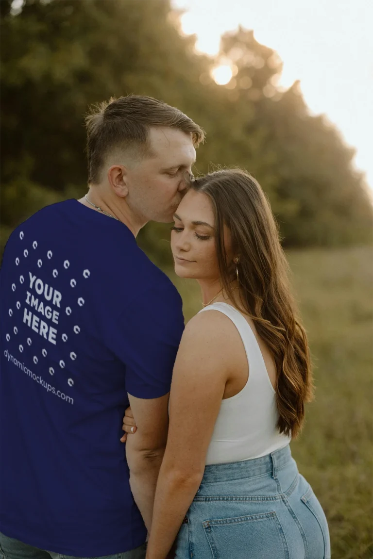 Man Wearing Navy Blue T-shirt Mockup Back View Template