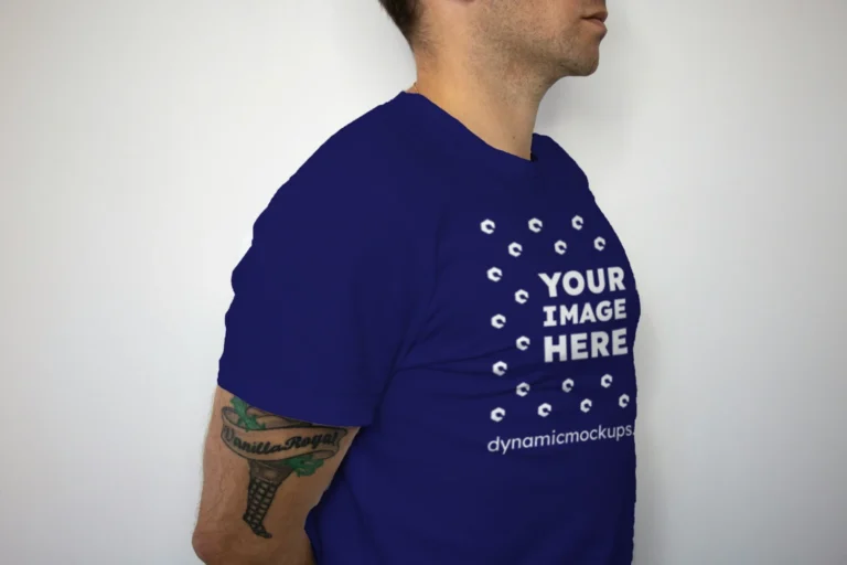 Man Wearing Navy Blue T-shirt Mockup Front View Template