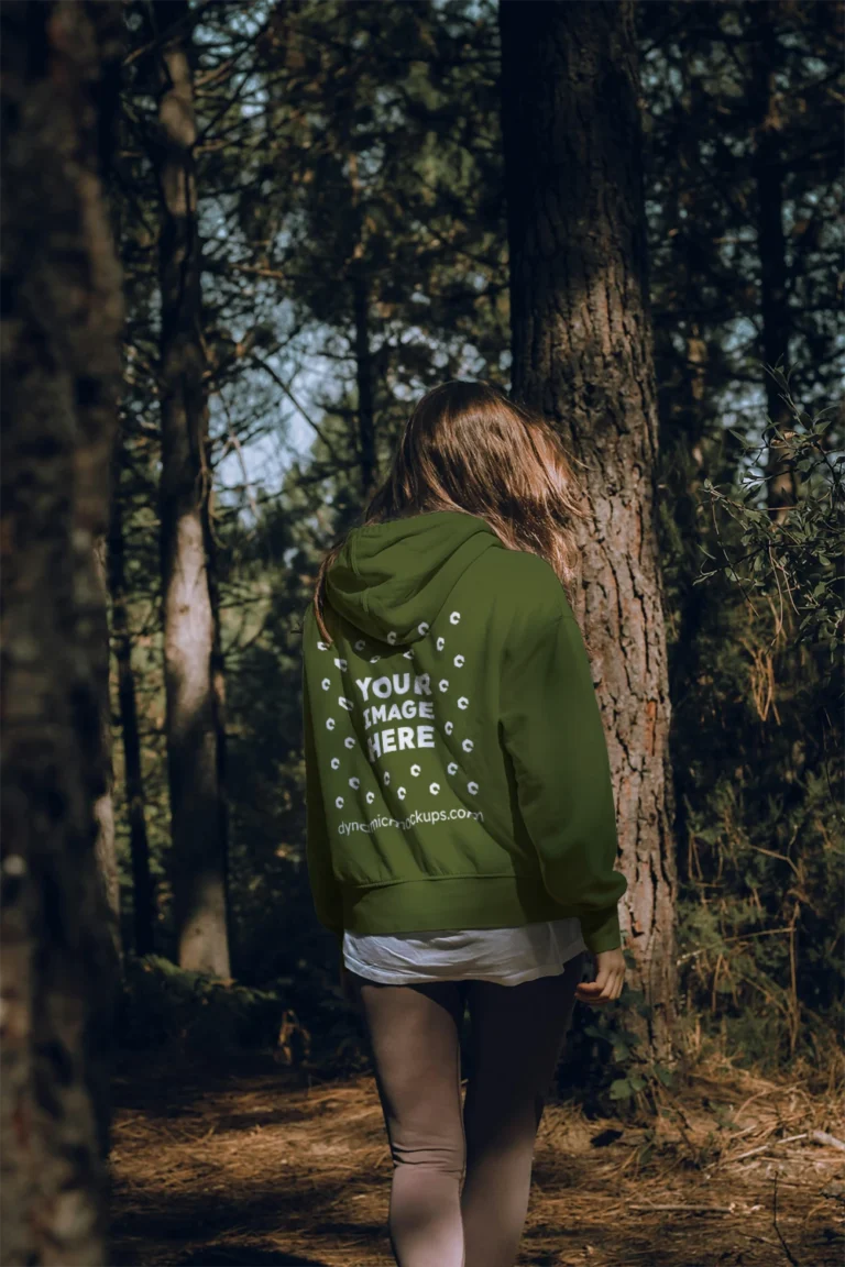 Man Wearing Olive Green Hoodie Mockup Back View Template