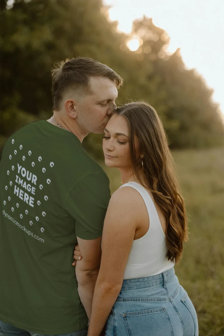 Man Wearing Olive Green T-shirt Mockup Back View Template