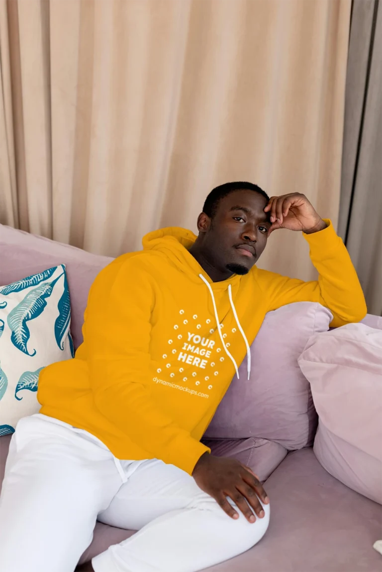 Man Wearing Orange Hoodie Mockup Front View Template