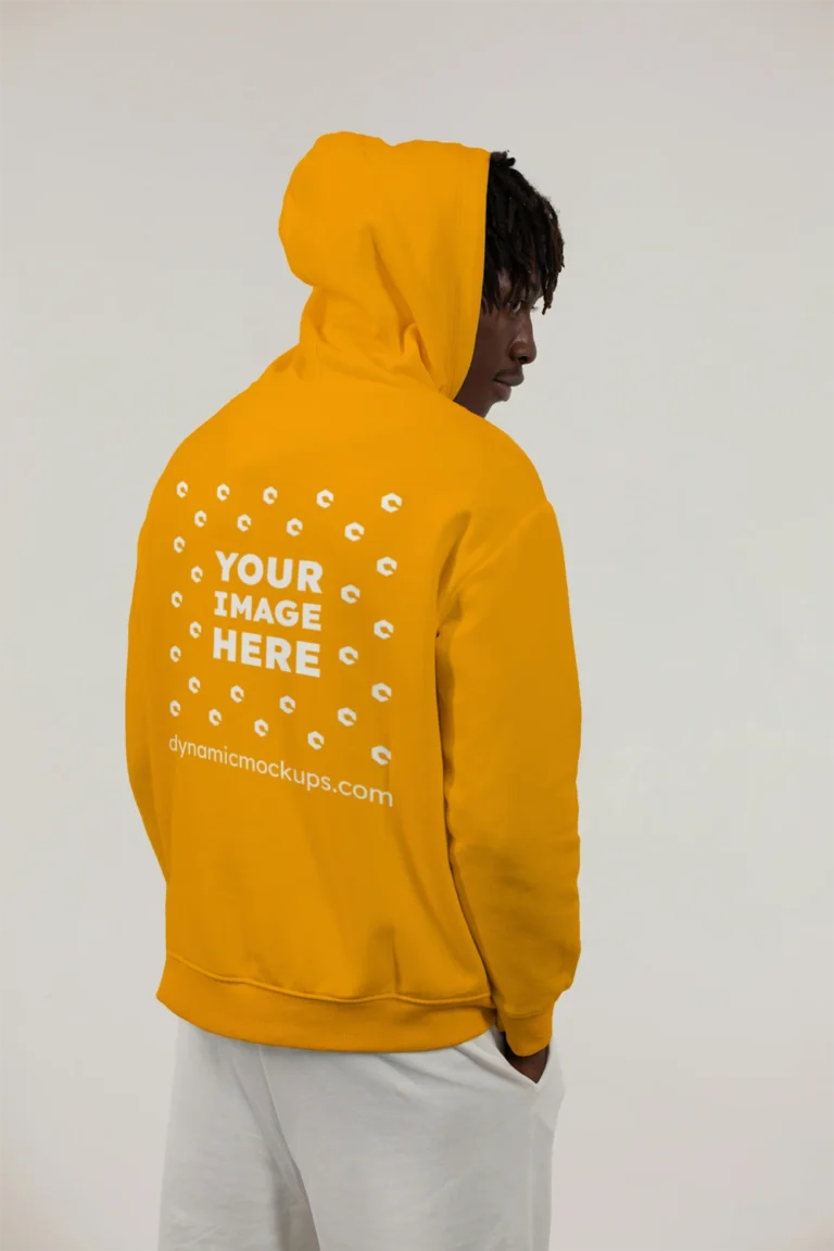 Man Wearing Orange Hoodie Mockup Back View Template